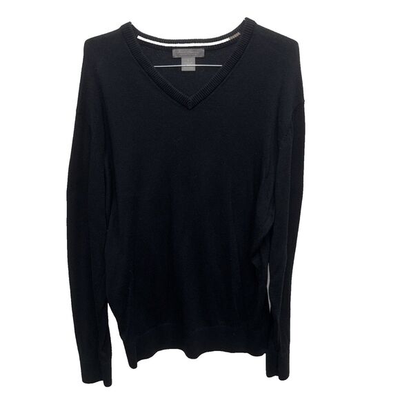 Daniel Cremieux Signature Cashmere Cotton V Neck Sweater Men L Black Long Sleeve - Picture 2 of 7